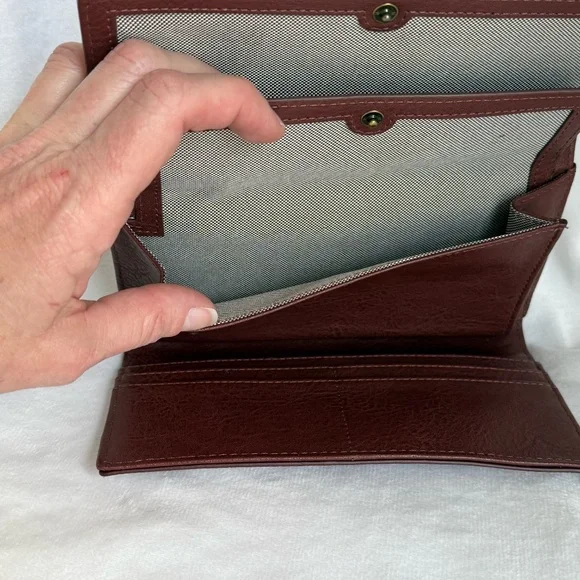 Fossil Blake Flap Wallet Henna Brown Tortoise Shell Long Trifold RFID Snap - Picture 6 of 9